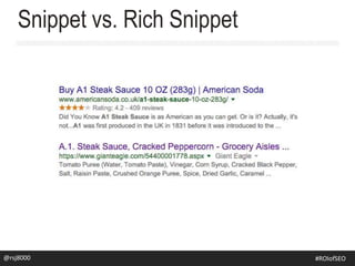 @rsj8000 #SEOforROI
Snippet vs. Rich Snippet
@rsj8000 #ROIofSEO
 