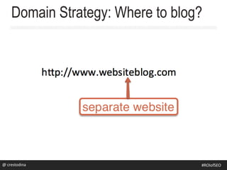 @rsj8000
Domain Strategy: Where to blog?
#SEOforROI@ crestodina #ROIofSEO
 