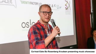 Co-host Eske Bo Rosenberg Knudsen presenting music showcase
 