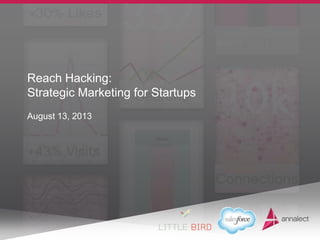 August 13, 2013
Reach Hacking:
Strategic Marketing for Startups
 