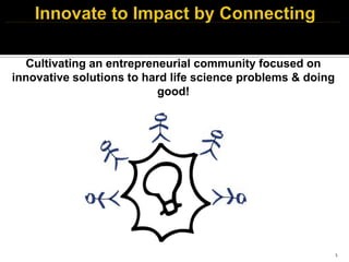Cultivating an entrepreneurial community focused on
innovative solutions to hard life science problems & doing
good!
1
 