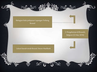 2. Pengeboman di Brussels,
Belgium (22Mac 2016)
Bahagian balai pelepasan Lapangan Terbang
Brussel
Laluan bawah tanahBrussel, Stesen Maelbeek
 