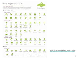 Latest GM Standard Icons Charts Version 3 [2008] –
www.greenmap.org/greenhouse/en/about/iconintro
14
 