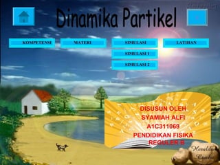 X


KOMPETENSI   MATERI   SIMULASI       LATIHAN

                      SIMULASI 1

                      SIMULASI 2




                           DISUSUN OLEH
                           SYAMIAH ALFI
                             A1C311069
                         PENDIDIKAN FISIKA
                              REGULER B
 