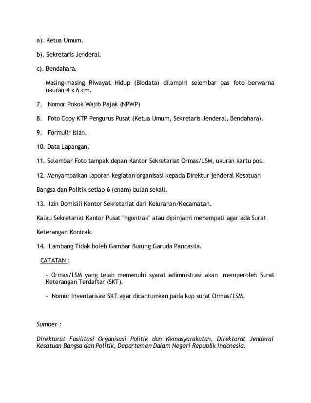 Syarat administrasi ormas dirjen kesbangpol
