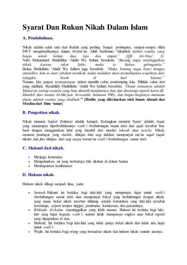 Syarat dan rukun nikah dalam islam Syarat dan rukun nikah dalam islam