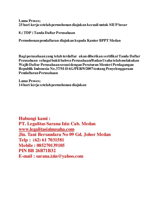 Syarat pt - Syarat Pendirian Lengkap Pengan SIUP dan TDP - Medan