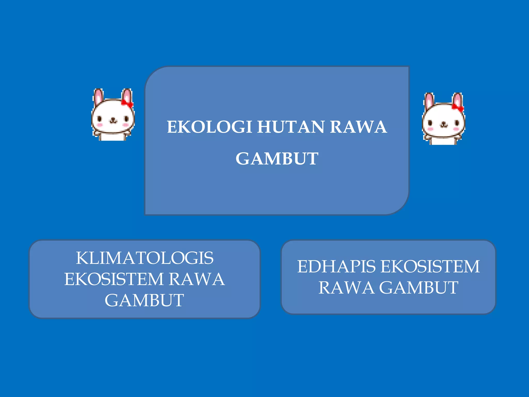 EKOLOGI HUTAN RAWA
GAMBUT
KLIMATOLOGIS
EKOSISTEM RAWA
GAMBUT
EDHAPIS EKOSISTEM
RAWA GAMBUT
 