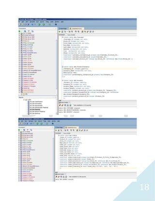 18 
Store 
PK Store_ID 
Store_Name 
Address 
City 
State 
Phone 
HRRecords 
PK,FK1 Employee_ID 
PK,FK2 Store_ID 
PK HR_ID 
Employee 
Hire_Date 
Hire_EndDate 
DOB 
PK Employee_ID 
First_Name 
Midd_Name 
Last_Name 
Address 
City 
State 
Phone 
Customer 
PK Customer_ID 
PK,FK1 Store_ID 
First_Name 
Midd_Name 
Last_Name 
Address 
City 
Phone 
Orders 
PK Order_ID 
PK,FK3 Product_ID 
PK,FK1 Store_ID 
PK,FK2 Employee_ID 
QTY 
Order_Notes 
Order_Date 
Order_Amt 
Order_Tax 
Order_FinalAmt 
Order_Ship 
Shipment 
PK Shipping_ID 
PK,FK1 Order_ID 
PK,FK1,FK2 Employee_ID 
Shipping_Date 
Shipping_Amt 
Recieve_Date 
ProductCategory 
PK Category_ID 
Category_Name 
Description 
Product 
PK Product_ID 
PK,FK1 Category_ID 
Porudct_Name 
Product_Flavor 
Product_BoxQTY 
 