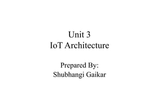 Unit 3
IoT Architecture
Prepared By:
Shubhangi Gaikar
 