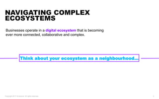 Copyright 2017 Accenture. All rights reserved. 2
NAVIGATING COMPLEX
ECOSYSTEMS
Businesses operate in a digital ecosystem that is becoming
ever more connected, collaborative and complex.
Think about your ecosystem as a neighbourhood…
 