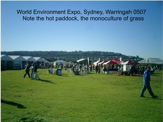 World Environment Expo, Sydney, Warringah 0507 Note the hot paddock, the monoculture of grass 