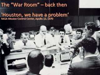 The “War Room” – back then
'Houston, we have a problem‘
NASA Mission Control Center, Apollo 13, 1970
 