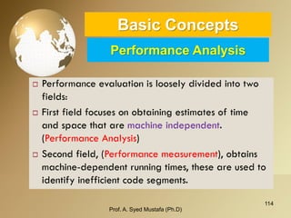114 
Basic ConceptsPerformance Analysis 
Prof. A. Syed Mustafa (Ph.D) 
 