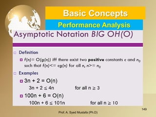 149 
Basic ConceptsPerformance Analysis 
Prof. A. Syed Mustafa (Ph.D) 
 