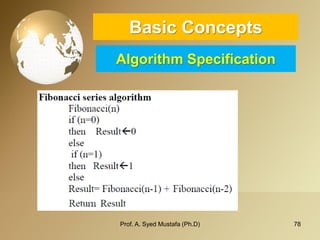 78 
Basic ConceptsAlgorithm Specification 
Prof. A. Syed Mustafa (Ph.D) 
 