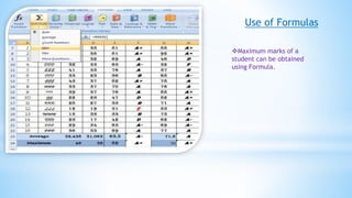 Use of Formulas
Maximum marks of a
student can be obtained
using Formula.
 