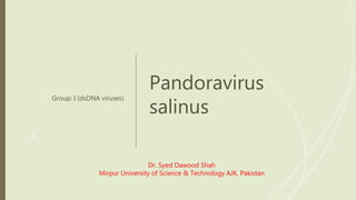 Pandoravirus
salinus
Group: I (dsDNA viruses)
1
Dr. Syed Dawood Shah
Mirpur University of Science & Technology AJK, Pakistan
 