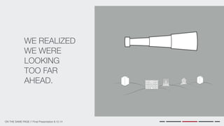 ON THE SAME PAGE // Final Presentation 8.12.14
WE REALIZED
WE WERE
LOOKING
TOO FAR
AHEAD.
 