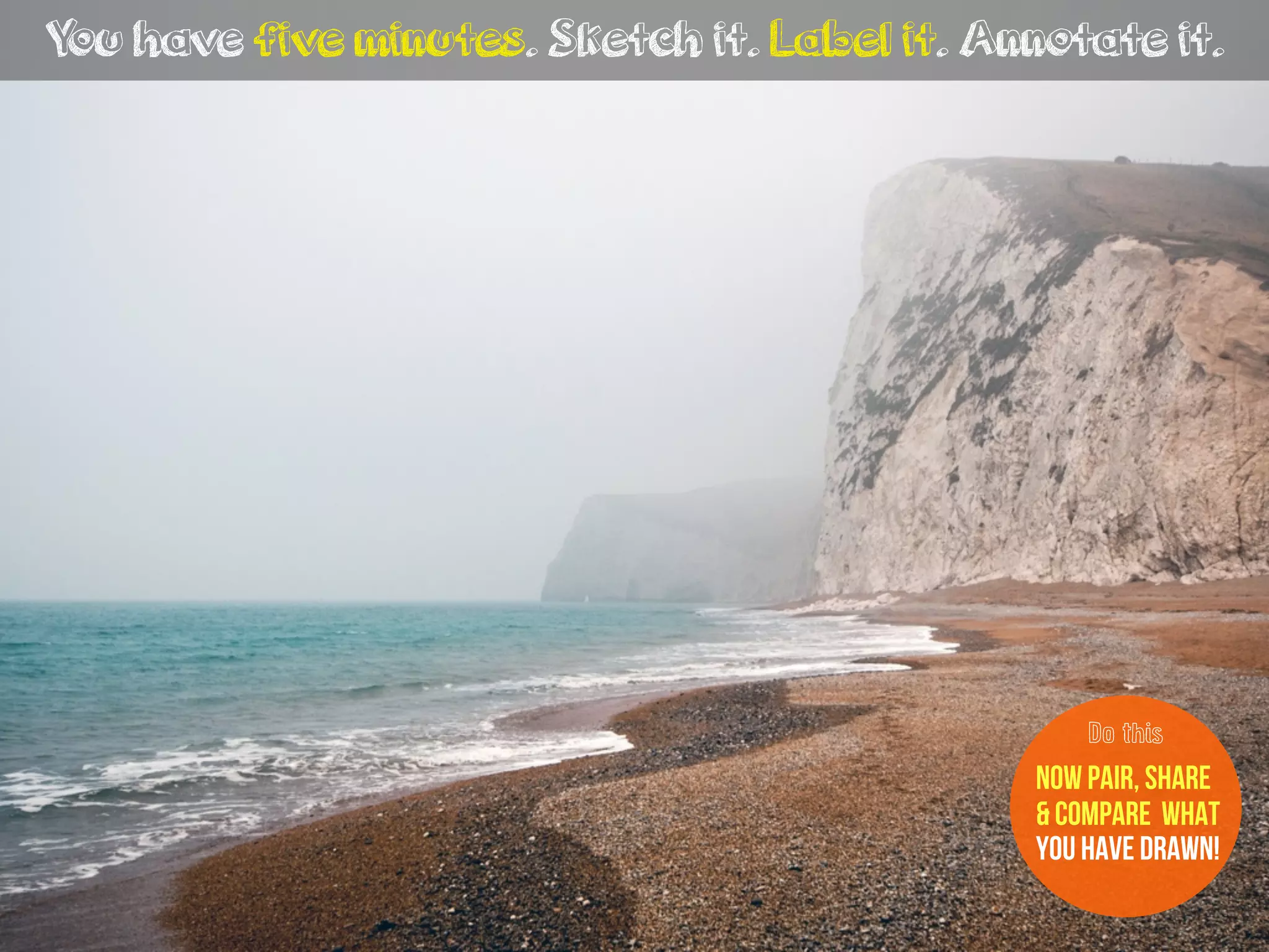 You have five minutes. Sketch it. Label it. Annotate it.
now Pair, share
& compare what
you have drawn!
Do this
 