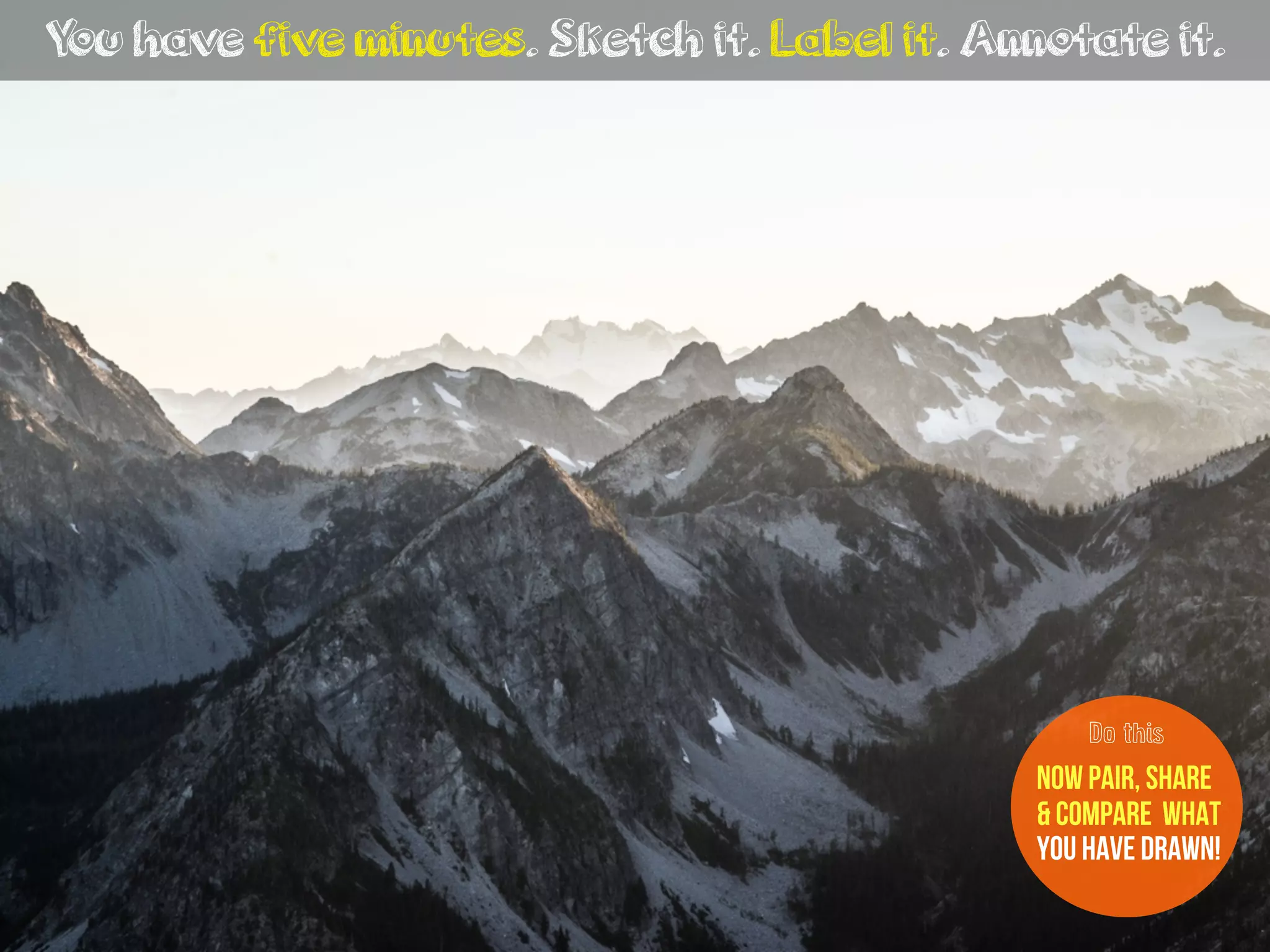 You have five minutes. Sketch it. Label it. Annotate it.
now Pair, share
& compare what
you have drawn!
Do this
 