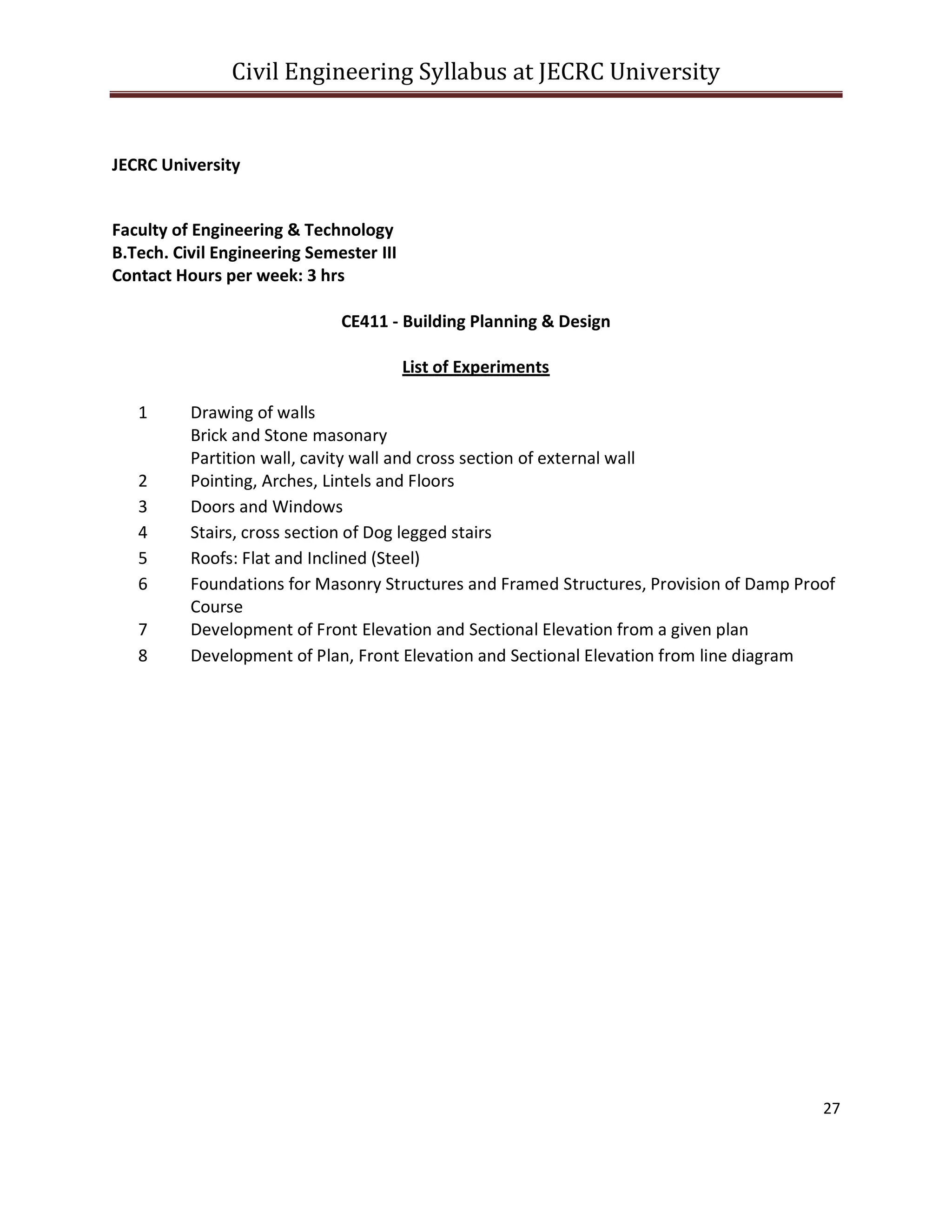 JECRC Syllabus for B.Tech Civil Engineering Branch | PDF