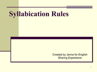 Syllabication Rules Created by Jenna for English Sharing Experience 