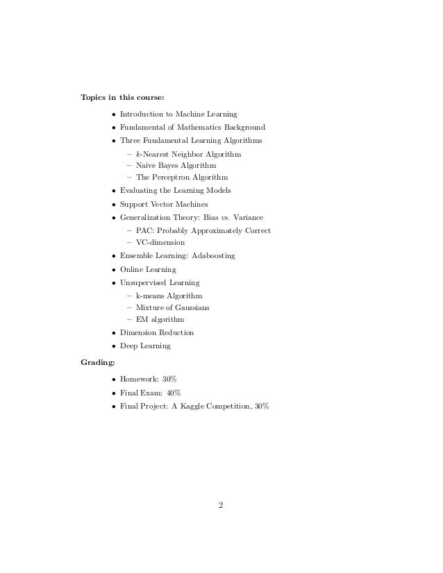 syllabus of machine learning