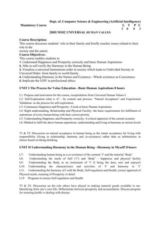 R20 Universal Human values syllabus document | PDF