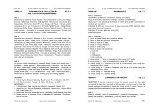 Schools of Engineering Amrita Vishwa Vidyapeetham
2015 admissions onwards
SYLLABI B. Tech - Computer Science & Engg.
Schools of Engineering Amrita Vishwa Vidyapeetham
2015 admissions onwards
SYLLABI B. Tech - Computer Science & Engg.
S 84
S 83
15EEE111 FUNDAMENTALS OF ELECTRICAL 4 0 0 4
AND ELECTRONICS ENGINEERING
Unit 1
Introduction to Electrical Power System; Ideal Independent Current and Voltage
Sources, Reference Directions and Symbols; Resistance, Inductance and
Capacitance; Ohm’s law, Kirchhoff’s law, Energy and Power - Series parallel
combination of R, L and C Components, DC Series-Parallel Circuits - Voltage Divider
and Current Divider Rules - Superposition Theorem, Network Analysis - Mesh and
Node methods - Generation of sinusoidal voltage; Instantaneous, Average and
effective values of periodic functions; Phasor representation.
Unit 2
Reactance and Impedance; Response in RLC circuits to sinusoidal voltage; Real
and Reactive Power, Power factor; Complex Power and Power Triangle -
Introduction to Three Phase Systems; Balanced 3-Phase STAR and DELTA
connections of Load, Three phase power - Measuring Instruments for AC and DC
quantities; Instruments to measure Voltage, Current, Power and Energy -
Electromagnetic Induction; Magnetic Circuit Elements; Self and Mutual Inductances
- Classification and Applications of Electrical Machines; Torque, Output Power and
Efficiency. 3-Phase Induction Motor - Principle of operation, Slip, Torque-speed
relation; Single Phase and Three Phase Transformers - Principle of Operation,
turns ratio and Connections.
Unit 3
PN junction diode characteristics: unbiased diodes, forward and reverse bias –
breakdown – barrier potential – diode approximation - Rectifiers: half wave and
full wave - Zener diode – design of regulators and Characteristics - Introduction to
BJT: characteristics curves and region of operation; Biasing: Load line – fixed and
voltage divider bias - JFET characteristics – 555 Timer – transconductance -
Introduction to Operational amplifier: inverting and non-inverting amplifier.
TEXTBOOK:
1. Edward Hughes, ‘Electrical Technology’ Seventh edition, Pearson Education Asia, 2011
2. A. P. Malvino, Electronic Principles, 7th Edition, Tata McGraw Hill, 2007
REFERENCES:
1. S K Bhattcharya, “ Basic Electrical and Electronics Engineering”, Pearson, 2012
2. Vincent Del Toro, ‘Electrical Engineering Fundamentals’, Second Edition, Prentice Hall of
India Private Limited, 2003
3. David A Bell, “Electronic Devices and Circuits”, Fifth Edition, Oxford University Press 2008
4. Michael Tooley B A, “Electronic Circuits: Fundamentals and Applications”, Third Edition,
Elsevier Ltd, 2006
15EEE180 WORKSHOP B 0 0 2 1
Part A - Electronics
Identification of electronic components (Passive and Active)
Study of measuring instruments (Voltmeter, Ammeter and Multimeter)
Measurement and theoretical Verification of series and parallel combination of
resistors and capacitors
Calibration of CRO and measurements of signal parameters (RMS, maximum value,
peak value, time and frequency)
Calibration of function generator using CRO
Soldering practice
Part B - Electrical
1. Study on power supply and protective devices
2. Study on tools and electrical accessories
3. Study on sources of light
4. Study on energy efficiency
5. Study on water pump
6. Study on house hold appliances:
a. Iron box
b. Fan
c. Refrigerator
d. Air conditioner
7. House wiring I – Glow an incandescent lamp using SPST switch
8. House wiring II – Glow a fluorescent lamp using SPST switch
9. House wiring III – Operate a fan and an incandescent lamp using two
independent SPST switch
10. House wiring IV – Operate a fluorescent lamp and a 3 pin socket using two
independent SPST switch
11. House wiring V – Staircase wiring
12. House wiring VI – Godown wiring
15ENG111 COMMUNICATIVE ENGLISH 2 0 2 3
OBJECTIVES: To make the students communicate their thoughts, opinions, and ideas freely
and naturally; to make them understand the different styles in communication; to make the
students understand the aesthetics of reading and writing; to bring in a spirit of enquiry; to
motivate critical thinking and analysis; to help them ruminate on human values.
Unit 1
Reading: Different styles of communication – Reading Comprehension - critical
thinking and analysis – Note-making – Any two pieces from the text.
 