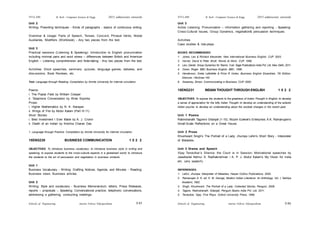Schools of Engineering Amrita Vishwa Vidyapeetham
2015 admissions onwards
SYLLABI B. Tech - Computer Science & Engg.
Schools of Engineering Amrita Vishwa Vidyapeetham
2015 admissions onwards
SYLLABI B. Tech - Computer Science & Engg.
S 86
S 85
Unit 2
Writing: Prewriting techniques - Kinds of paragraphs - basics of continuous writing.
Grammar & Usage: Parts of Speech, Tenses, Concord, Phrasal Verbs, Modal
Auxiliaries, Modifiers (Workbook) - Any two pieces from the text.
Unit 3
Practical sessions (Listening & Speaking): Introduction to English pronunciation
including minimal pairs and word stress – differences between British and American
English – Listening comprehension and Note-taking - Any two pieces from the text.
Activities: Short speeches, seminars, quizzes, language games, debates, and
discussions, Book Reviews, etc.
Text: Language through Reading: Compilation by Amrita University for internal circulation
Poems:
i. The Poplar Field by William Cowper
ii. Telephone Conversation by Wole Soyinka
Prose:
i. Higher Mathematics by R. K. Narayan
ii. Wings of Fire by Abdul Kalam (Part III.11)
Short Stories:
i. Best Investment I Ever Made by A. J. Cronin
ii. Death of an Indian by Krishna Charan Das
1. Language through Practice: Compilation by Amrita University for internal circulation
15ENG230 BUSINESS COMMUNICATION 1 0 2 2
OBJECTIVES: To introduce business vocabulary; to introduce business style in writing and
speaking; to expose students to the cross-cultural aspects in a globalised world; to introduce
the students to the art of persuasion and negotiation in business contexts.
Unit 1
Business Vocabulary - Writing: Drafting Notices, Agenda, and Minutes - Reading:
Business news, Business articles.
Unit 2
Writing: Style and vocabulary - Business Memorandum, letters, Press Releases,
reports – proposals – Speaking: Conversational practice, telephonic conversations,
addressing a gathering, conducting meetings.
Unit 3
Active Listening: Pronunciation – information gathering and reporting - Speaking:
Cross-Cultural Issues, Group Dynamics, negotiation& persuasion techniques.
Activities
Case studies & role-plays.
BOOKS RECOMMENDED:
1. Jones, Leo & Richard Alexander. New International Business English. CUP. 2003.
2. Horner, David & Peter Strutt. Words at Work. CUP. 1996.
3. Levi, Daniel. Group Dynamics for Teams. 3 ed. Sage Publications India Pvt. Ltd. New Delhi, 2011.
4. Owen, Roger. BBC Business English. BBC. 1996.
5. Henderson, Greta Lafollette & Price R Voiles. Business English Essentials. 7th Edition.
Glencoe / McGraw Hill.
6. Sweeney, Simon. Communicating in Business. CUP. 2000.
15ENG231 INDIAN THOUGHT THROUGH ENGLISH 1 0 2 2
OBJECTIVES: To expose the students to the greatness of Indian Thought in English; to develop
a sense of appreciation for the lofty Indian Thought; to develop an understanding of the eclectic
Indian psyche; to develop an understanding about the societal changes in the recent past.
Unit 1 Poems
Rabindranath Tagore’s Gitanjali (1-10); Nizzim Ezekiel’s Enterprise; A.K. Ramanujam’s
Small-Scale Reflections on a Great House.
Unit 2 Prose
Khushwant Singh’s The Portrait of a Lady; Jhumpa Lahiri’s Short Story - Interpreter
of Maladies.
Unit 3 Drama and Speech
Vijay Tendulkar’s Silence, the Court is in Session; Motivational speeches by
Jawaharlal Nehru/ S. Radhakrishnan / A. P. J. Abdul Kalam’s My Vision for India
etc. (any speech).
REFERENCES:
1. Lahiri, Jhumpa. Interpreter of Maladies, Harper Collins Publications, 2000.
2. Ramanujan A. K. ed. K. M. George, Modern Indian Literature: An Anthology, Vol. I, Sahitya
Akademi, 1992.
3. Singh, Khushwant. The Portrait of a Lady: Collected Stories, Penguin, 2009.
4. Tagore, Rabindranath. Gitanjali, Penguin Books India Pvt. Ltd, 2011.
5. Tendulkar, Vijay. Five Plays, Oxford University Press, 1996.
 