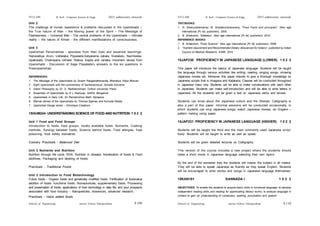 Schools of Engineering Amrita Vishwa Vidyapeetham
2015 admissions onwards
SYLLABI B. Tech - Computer Science & Engg.
Schools of Engineering Amrita Vishwa Vidyapeetham
2015 admissions onwards
SYLLABI B. Tech - Computer Science & Engg.
Unit 2
The challenge of human experience & problems discussed in the Upanishads –
the True nature of Man – the Moving power of the Spirit – The Message of
Fearlessness – Universal Man - The central problems of the Upanishads – Ultimate
reality – the nature of Atman - the different manifestations of consciousness.
Unit 3
Upanishad Personalities - episodes from their lives and essential teachings:
Yajnavalkya, Aruni, Uddalaka, Pippalada,Satyakama Jabala, Svetaketu, Nachiketas,
Upakosala, Chakrayana Ushasti, Raikva, Kapila and Janaka. Important verses from
Upanishads - Discussion of Sage Pippalada’s answers to the six questions in
Prasnopanishad.
REFERENCES:
1. The Message of the Upanishads by Swami Ranganathananda, Bharatiya Vidya Bhavan
2. Eight Upanishads with the commentary of Sankaracharya, Advaita Ashrama
3. Indian Philosophy by Dr. S. Radhakrishnan, Oxford University Press
4. Essentials of Upanishads by R L Kashyap, SAKSI, Bangalore
5. Upanishads in Daily Life, Sri Ramakrishna Math, Mylapore.
6. Eternal stories of the Upanishads by Thomas Egenes and Kumuda Reddy
7. Upanishad Ganga series – Chinmaya Creations
15HUM244 UNDERSTANDING SCIENCE OF FOOD AND NUTRITION 1 0 2 2
Unit 1 Food and Food Groups
Introduction to foods, food groups, locally available foods, Nutrients, Cooking
methods, Synergy between foods, Science behind foods, Food allergies, food
poisoning, food safety standards.
Cookery Practicals - Balanced Diet
Unit 2 Nutrients and Nutrition
Nutrition through life cycle, RDA, Nutrition in disease, Adulteration of foods & Food
additives, Packaging and labeling of foods.
Practicals - Traditional Foods
Unit 3 Introduction to Food Biotechnology
Future foods - Organic foods and genetically modified foods, Fortification of foodsvalue
addition of foods, functional foods, Nutraceuticals, supplementary foods, Processing
and preservation of foods, applications of food technology in daily life, and your prospects
associated with food industry – Nanoparticles, biosensors, advanced research.
Practicals - Value added foods
TEXTBOOKS:
1. N. Shakuntalamanay, M. Shadaksharaswamy, “Food Facts and principles”, New age
international (P) ltd, publishers, 2005.
2. B. Srilakshmi, “Dietetics”, New age international (P) ltd, publishers, 2010.
REFERENCE BOOKS:
1. B. Srilakshmi, “Food Science”, New age international (P) ltd, publishers, 2008.
2. “Nutrient requirement and Recommended Dietary Allowances for Indians”, published by Indian
Council of Medical Research, ICMR, 2010.
15JAP230 PROFICIENCY IN JAPANESE LANGUAGE (LOWER) 1 0 2 2
This paper will introduce the basics of Japanese language. Students will be taught
the language through various activities like writing, reading, singing songs, showing
Japanese movies etc. Moreover this paper intends to give a thorough knowledge on
Japanese scripts that is Hiragana and Katakana. Classes will be conducted throughout
in Japanese class only. Students will be able to make conversations with each other
in Japanese. Students can make self-introduction and will be able to write letters in
Japanese. All the students will be given a text on Japanese verbs and tenses.
Students can know about the Japanese culture and the lifestyle. Calligraphy is
also a part of this paper. Informal sessions will be conducted occasionally, in
which students can sing Japanese songs, watch Japanese movies, do Origami –
pattern making using paper.
15JAP231 PROFICIENCY IN JAPANESE LANGUAGE (HIGHER) 1 0 2 2
Students will be taught the third and the most commonly used Japanese script,
Kanji. Students will be taught to write as well as speak.
Students will be given detailed lectures on Calligraphy.
This version of the course includes a new project where the students should
make a short movie in Japanese language selecting their own topics.
By the end of the semester they the students will master the subject in all means.
They will be able to speak Japanese as fluently as they speak English. Students
will be encouraged to write stories and songs in Japanese language themselves.
15KAN101 KANNADA I 1 0 2 2
OBJECTIVES: To enable the students to acquire basic skills in functional language; to develop
independent reading skills and reading for appreciating literary works; to analyse language in
context to gain an understanding of vocabulary, spelling, punctuation and speech.
S 110
S 109
 
