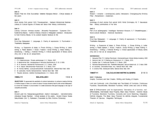 Schools of Engineering Amrita Vishwa Vidyapeetham
2015 admissions onwards
SYLLABI B. Tech - Computer Science & Engg.
Schools of Engineering Amrita Vishwa Vidyapeetham
2015 admissions onwards
SYLLABI B. Tech - Computer Science & Engg.
Unit 2
Modern Poet trio: Ente Gurunathan, Vallathol Narayana Menon - Critical analysis of
the poem.
Unit 3
Short stories from period 1/2/3, Poovanpazham - Vaikaom Muhammed Basheer -
Literary & Cultural figures of Kerala and about their literary contributions.
Unit 4
Literary Criticism: Ithihasa studies - Bharatha Paryadanam - Vyasante Chiri -
Kuttikrishna Mararu - Outline of literary Criticism in Malayalam Literature - Introduction
to Kutti Krishna Mararu & his outlook towards literature & life.
Unit 5
Error-free Malayalam: 1. Language; 2. Clarity of expression; 3. Punctuation –
Thettillatha Malayalam
Writing - a. Expansion of ideas; b .Precis Writing; c. Essay Writing; d. Letter
writing; e. Radio Speech; f. Script / Feature / Script Writing; g. News Editing; h.
Advertising; i. Editing; j. Editorial Writing; k. Critical appreciation of literary works
(Any one or two as an assignment).
REFERENCES:
1. P. K. Balakrishnanan, Thunjan padhanangal, D. C. Books, 2007.
2. G. Balakrishnan Nair, Jnanappanayum Harinama Keerthanavum, N. B. S, 2005.
3. M. N. Karasseri, Basheerinte Poonkavanam, D. C. Books, 2008.
4 M. N. Vijayan, Marubhoomikal Pookkumbol, D. C. Books, 2010.
5. M. Thomas Mathew, Lavanyanubhavathinte Yukthisasthram, National Book Stall, 2009.
6. M. Leelavathy, Kavitha Sahityacharitram, National Book Stall, 1998.
7. Thayattu Sankaran, Vallathol Kavithapadhanam, D. C. Books, 2004.
15MAL111 MALAYALAM II 1 0 2 2
OBJECTIVES: To appreciate the aesthetics & cultural implications; to enhance creative thinking
in mother-tongue; to learn our culture & values; to equip students read & write correct Malayalam;
to correct the mistakes in pronunciation; to create awareness that good language is the sign of
complete personality.
Unit 1
Ancient poet trio: Kalayanasougandhikam, (kallum marangalun… namukkennarika
vrikodara) Kunjan Nambiar - Critical analysis of his poetry - Ancient Drama: Kerala
Sakunthalam (Act 1), Kalidasan (Translated by Attor Krishna Pisharody).
Unit 2
Modern / romantic / contemporary poetry: Manaswini, Changampuzha Krishna
Pillai – Romanticism – modernism.
Unit 3
Anthology of short stories from period 3/4/5: Ninte Ormmayku, M. T. Vasudevan
Nair - literary contributions of his time
Unit 4
Part of an autobiography / travelogue: Kannerum Kinavum, V. T. Bhattathirippadu -
Socio-cultural literature - historical importance.
Unit 5
Error-free Malayalam - 1. Language; 2. Clarity of expression; 3. Punctuation -
Thettillatha Malayalam
Writing - a. Expansion of ideas; b. Précis Writing ; c. Essay Writing; d. Letter
writing; e. Radio Speech; f. Script / Feature / Script Writing; g. News Editing; h.
Advertising; i. Editing; j. Editorial Writing; k. Critical appreciation of literary works
(Any one or two as an assignment).
REFERENCES:
1. Narayana Pillai. P. K, Sahitya Panchanan. Vimarsanathrayam, Kerala Sahitya Academy, 2000
2. Sankunni Nair. M. P, Chathravum Chamaravum, D. C. Books, 2010.
3. Gupthan Nair. S, Asthiyude Pookkal, D. C Books. 2005
4. Panmana Ramachandran Nair, Thettillatha Malayalam, Sariyum thettum etc., D. C. Book, 2006.
5. M. Achuthan, Cherukatha-Innale, innu, National Book Stall, 1998.
6. N. Krishna Pillai, Kairaliyude Katha, National Book Stall, 2001.
15MAT111 CALCULUS AND MATRIX ALGEBRA 2 1 0 3
Unit 1 Calculus
Graphs: Functions and their Graphs. Shifting and Scaling of Graphs.
Limit and Continuity: Limit (One-Sided and Two-Sided) of Functions. Continuous
Functions, Discontinuities, Monotonic Functions, Infinite Limits and Limit at Infinity.
Unit 2 Differentiation and its Applications: Derivative of a function, non-
differentiability, Intermediate Value Property, Mean Value Theorem, Extreme Values
of Functions, Monotonic Functions, Concavity and Curve Sketching, Integration:
Definite Integrals, The Mean Value Theorem for definite integrals, Fundamental
Theorem of Calculus, Integration Techniques.
S 114
S 113
 