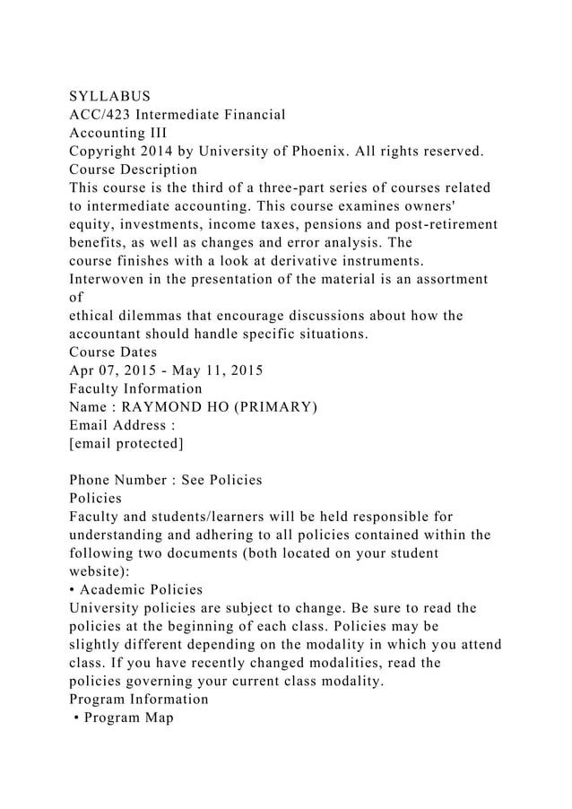 SYLLABUS ACC423 Intermediate Financial Accounting III Copyrig.docx
