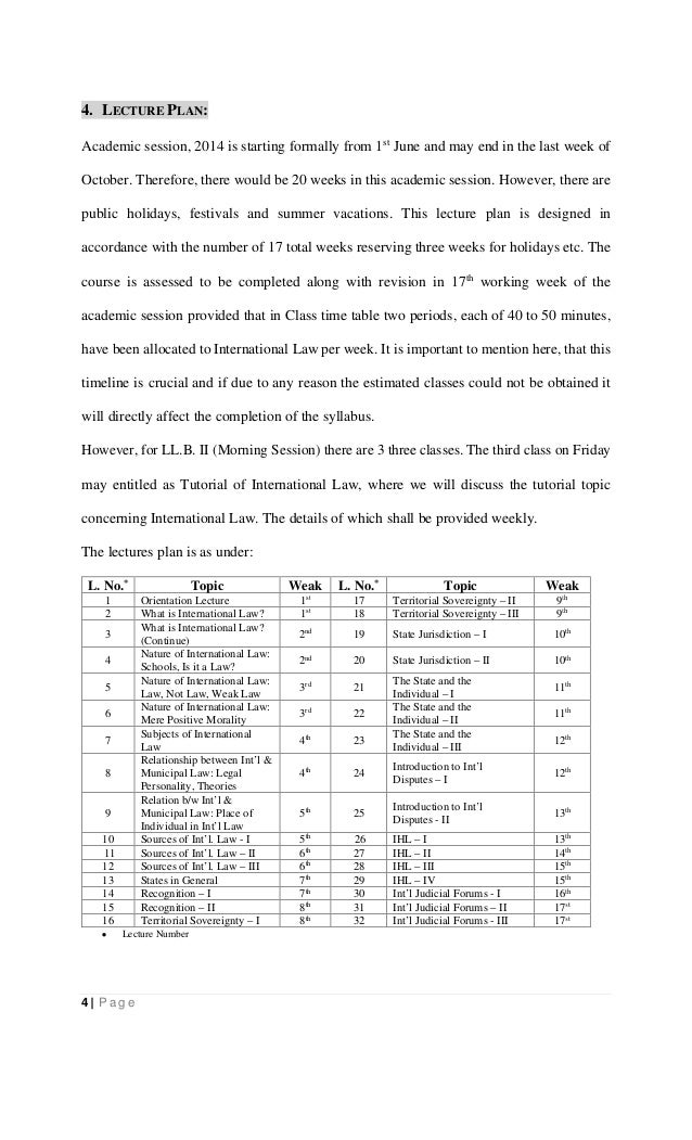 Syllabus And Lecture Plane Of International Law 2014 Docx