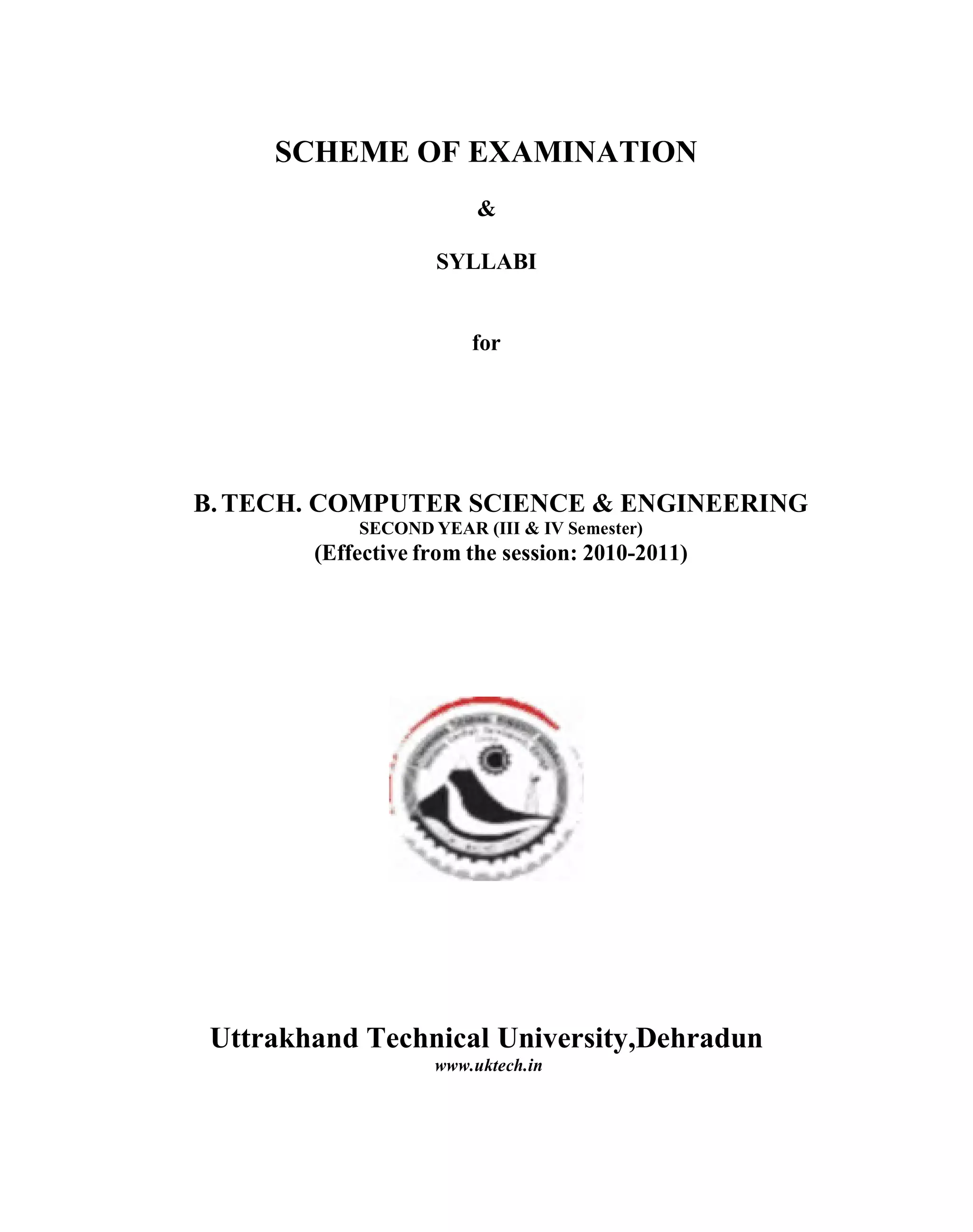 UTU Syllabus for CSE & IT 2nd year