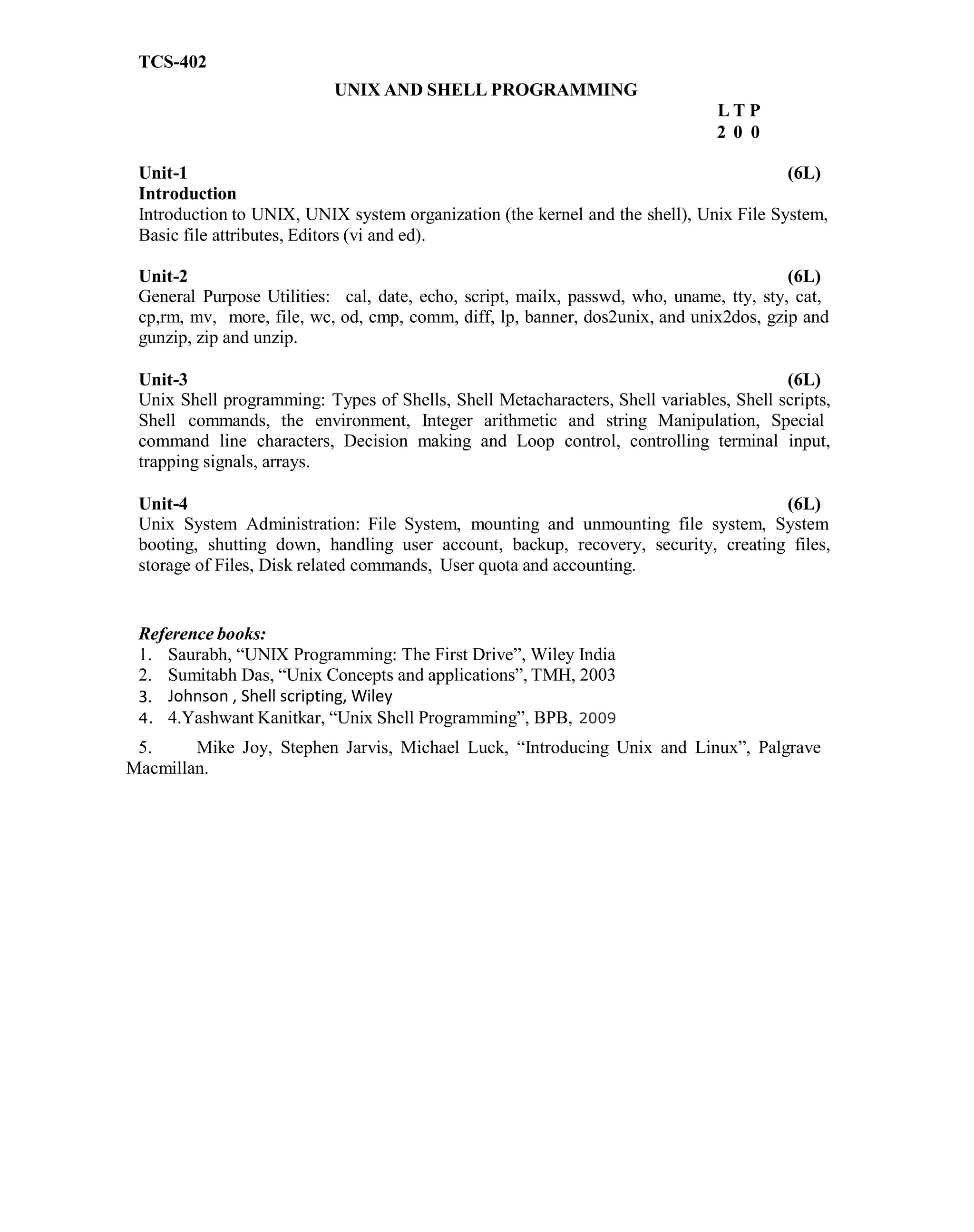 UTU Syllabus for CSE & IT 2nd year