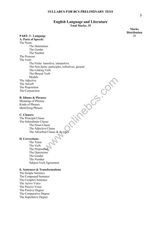 Syllabus for bcs priliminary test (www.onlinebcs.com) | PDF