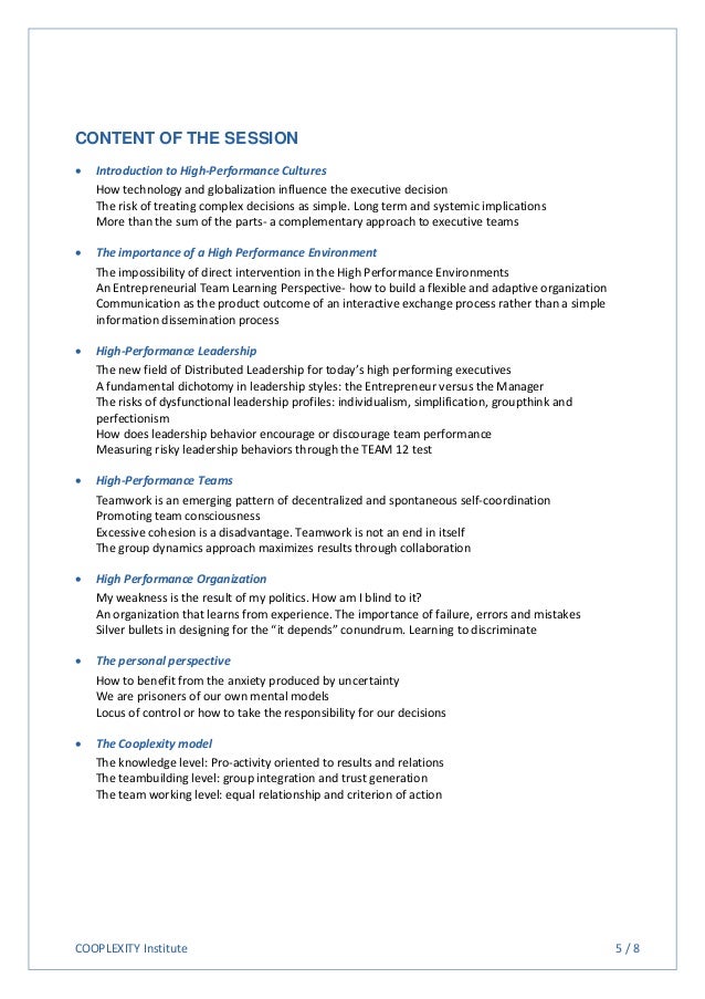 Syllabus High Performance Teams Certification - 