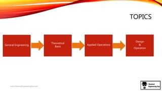 TOPICS
General Engineering
Theoretical
Basis
Applied Operations
Design
&
Operation
www.ChemicalEngineeringGuy.com
 