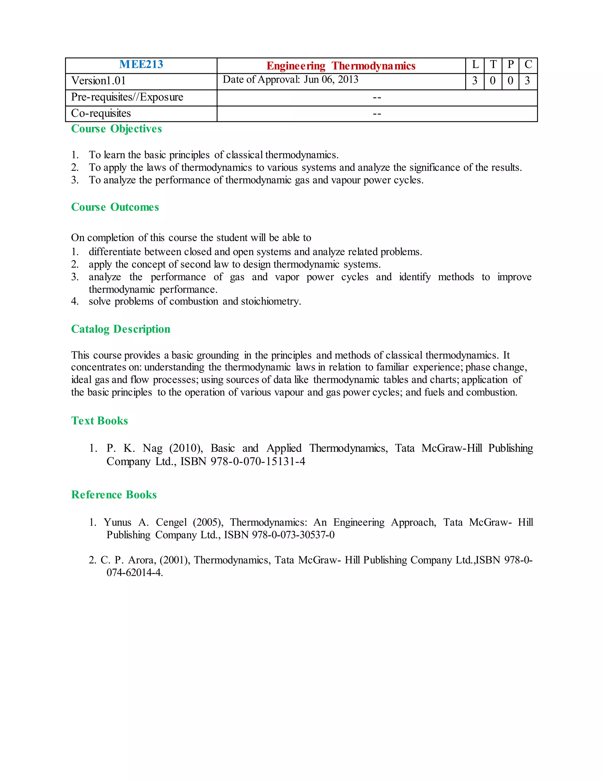 Syllabus of engineering thermodynamics | DOCX