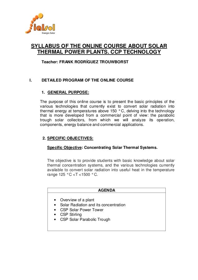 syllabus curso online plantas termosolares online course online class syllabus