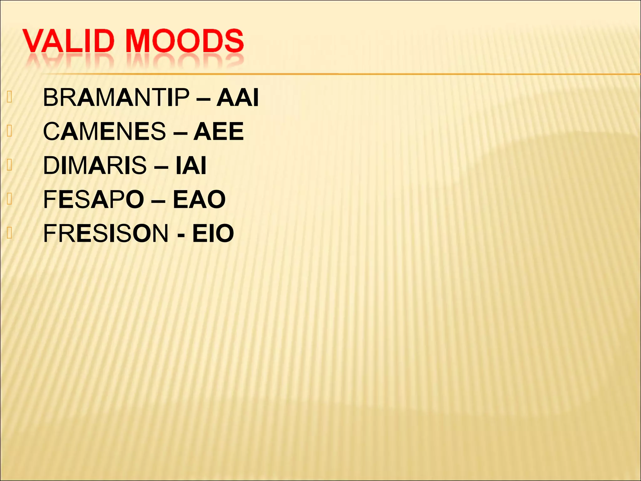    BRAMANTIP – AAI
   CAMENES – AEE
   DIMARIS – IAI
   FESAPO – EAO
   FRESISON - EIO
 