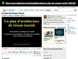 6   http://www.slideshare.net/afroginthevalley/un-plan-de-reseau-social-1265426
 