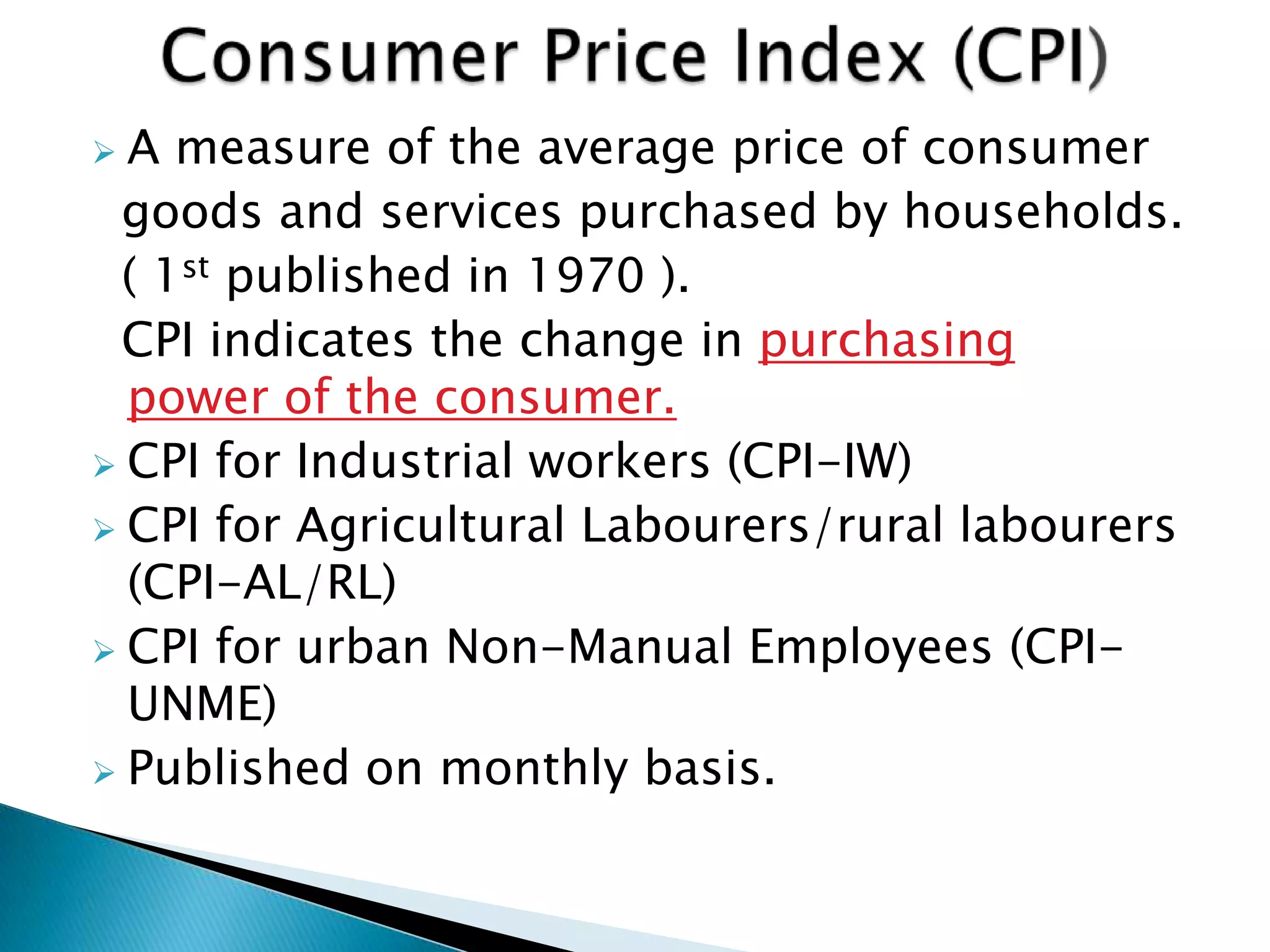 What is Inflation?Inflation is defined as a sustained increase   in the general price level of goods   and services.As inflation rises, the value of currency goes     down. Thus the purchasing power of the     currency i.e. the good & services that can be    bought in a unit of currency too goes down.