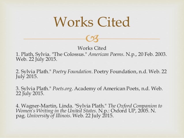 sylvia plath poetry works cited