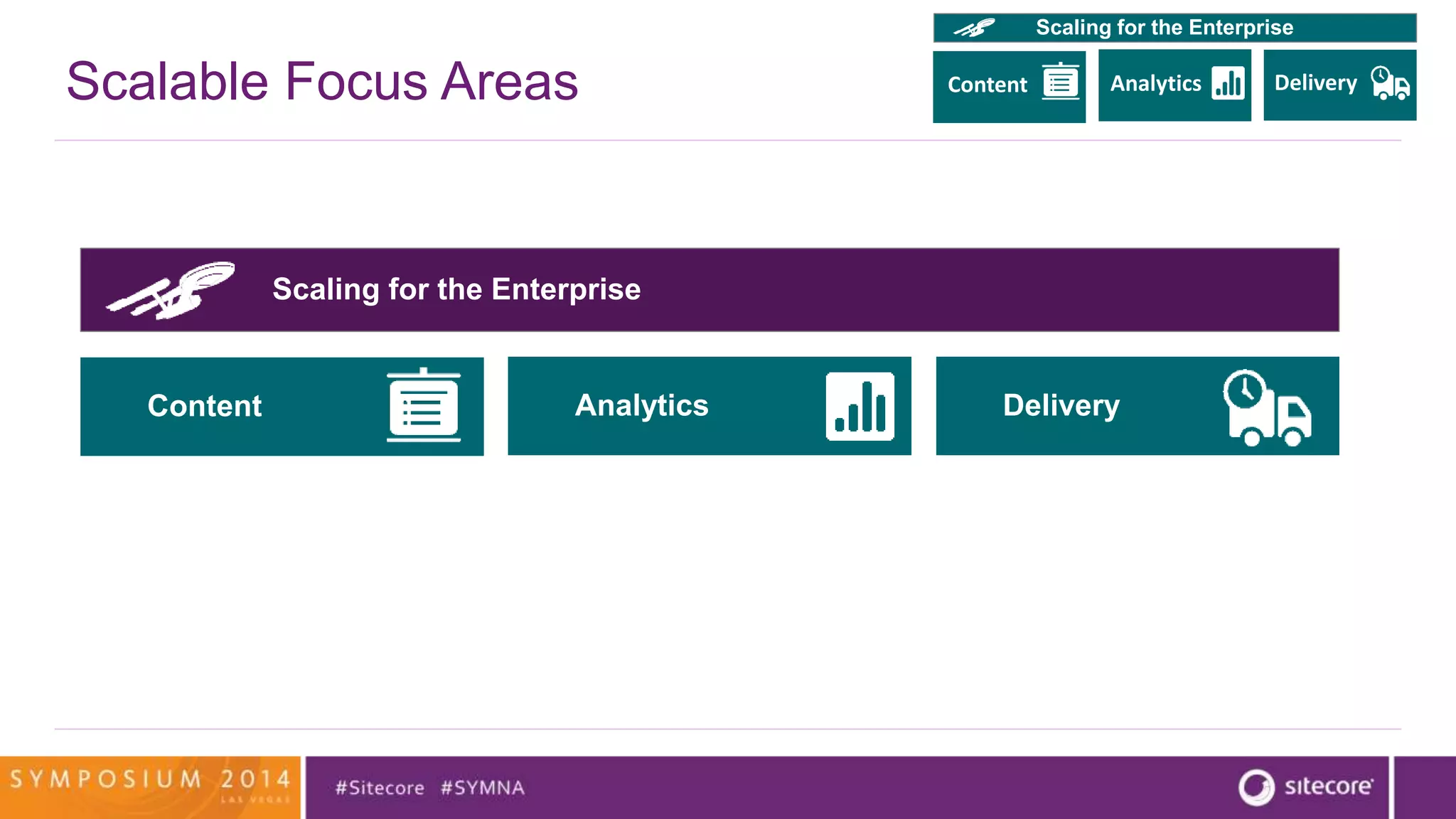 Scalable Focus Areas 
Scaling for the Enterprise 
Scaling for the Enterprise 
Content Analytics Delivery 
Content Analytics Delivery 
 