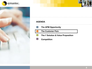 AGENDA The APM Opportunity The Customer Pain The i 3  Solution & Value Proposition Competition 1 2 3 4 
