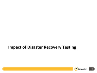 Impact of Disaster Recovery Testing



                                      12
 
