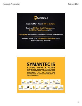 Use of GAAP and Non-GAAP Financial Information
Our results of operations have undergone significant changes due to a series of acquisitions, the impact of SFAS
123(R), impairment charges and other corporate events. To help our readers understand our past financial performance
and our future results, we supplement the financial results that we provide in accordance with generally accepted
accounting principles, or GAAP, with non‐GAAP financial measures. The method we use to produce non‐GAAP results is
not computed according to GAAP and may differ from the methods used by other companies. Our non‐GAAP results
are not meant to be considered in isolation or as a substitute for comparable GAAP measures and should be read only
in conjunction with our consolidated financial statements prepared in accordance with GAAP.
Our management regularly uses our non‐GAAP financial measures internally to understand, manage and evaluate our
business and make operating decisions. These non‐GAAP measures are among the primary factors management uses in
planning for and forecasting future periods. Investors are encouraged to review the reconciliation of our non‐GAAP
financial measures to the comparable GAAP results, which is attached to the financial review presentation, and which
can also be found, along with other financial information, on the investor relations page of our website at
www.symantec.com/invest.

3

 